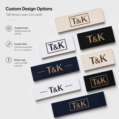 Custom Woven Laser-Cut Labels for Clothing Apparel Sportswear Hats Bags and Brand Identification with Clean Edge Soft Handfeel and Durable Finish