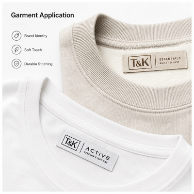 Custom Woven Laser-Cut Labels for Clothing Apparel Sportswear Hats Bags and Brand Identification with Clean Edge Soft Handfeel and Durable Finish