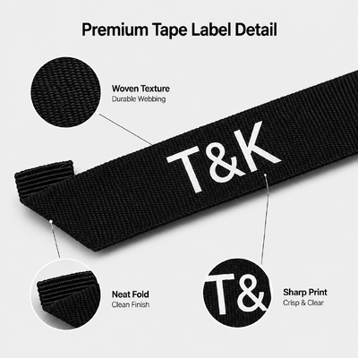 Custom Woven Tape Labels with Heat Transfer Print for Clothing Bags Hats Garments and Brand Identification with Soft Texture Durable Finish and Custom Logo Design