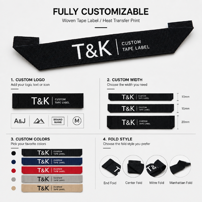 Custom Woven Tape Labels with Heat Transfer Print for Clothing Bags Hats Garments and Brand Identification with Soft Texture Durable Finish and Custom Logo Design