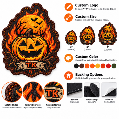 Custom Halloween Pumpkin Patches with Printed Design for Jackets and Clothing