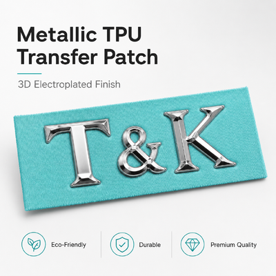 ตราการถ่ายทอดความร้อน TPU ตามสั่ง แพทช์การถ่ายทอด 3D แบจโลหะกันน้ํา เหมาะสําหรับเสื้อผ้า กระเป๋ารองเท้า ทนทาน ใช้ง่าย