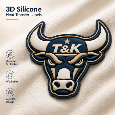 7cm Matt Printing SGS Certified Silicone Heat Transfer Labels สําหรับชุดกีฬาและเสื้อผ้า
